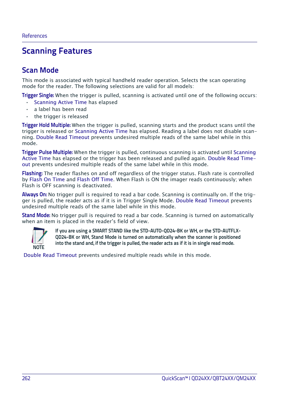 Scanning features, Scan mode, Ating mode. see | Canning, Eatures | Datalogic QuickScan I QD2400 User Manual | Page 272 / 324