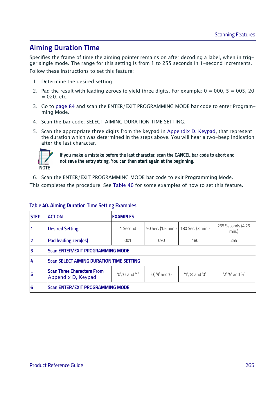 Aiming duration time | Datalogic QuickScan I QD2400 User Manual | Page 275 / 324