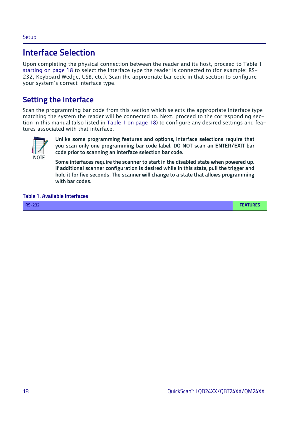 Interface selection, Setting the interface, And s | Datalogic QuickScan I QD2400 User Manual | Page 28 / 324
