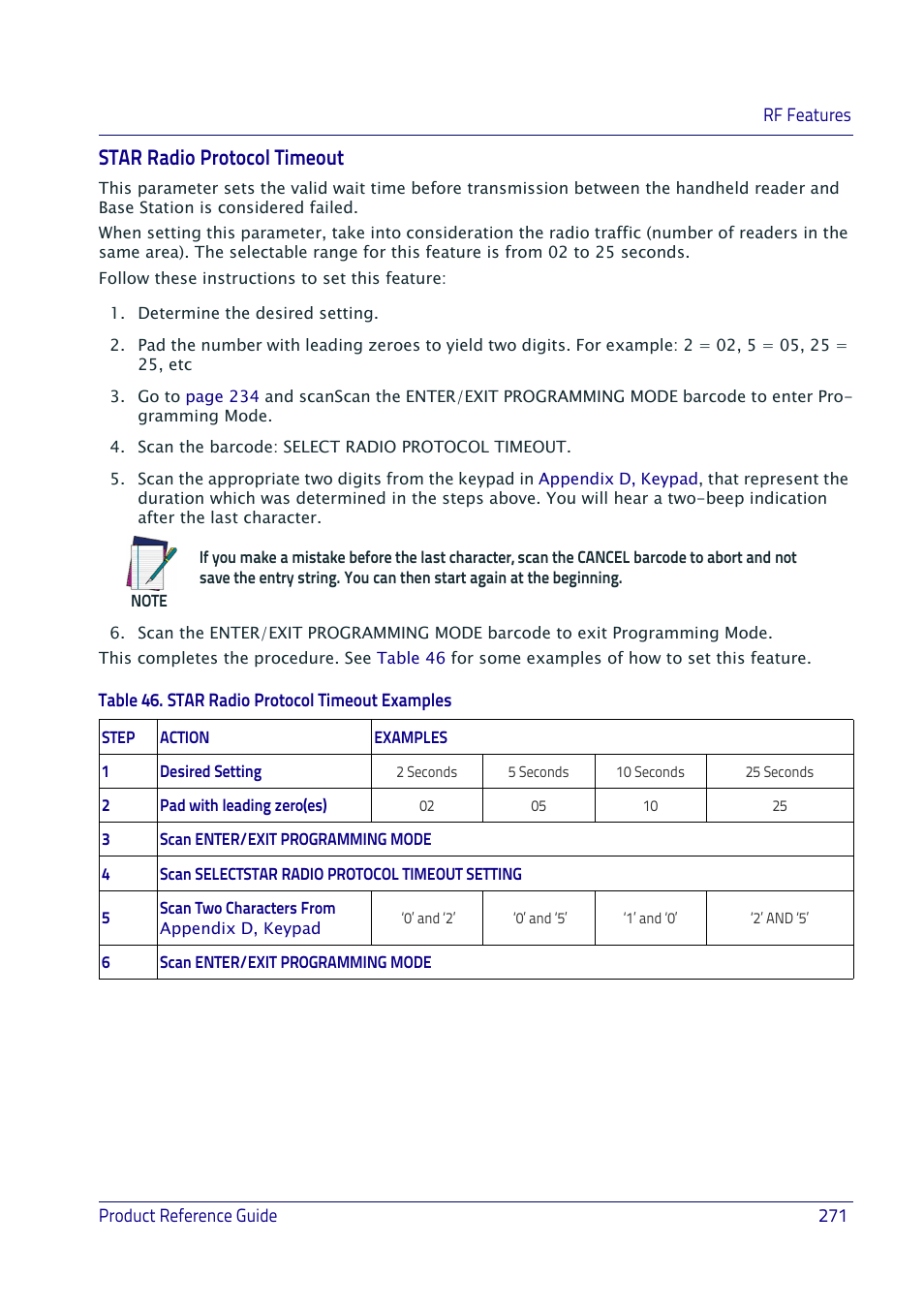 Star radio protocol timeout | Datalogic QuickScan I QD2400 User Manual | Page 281 / 324