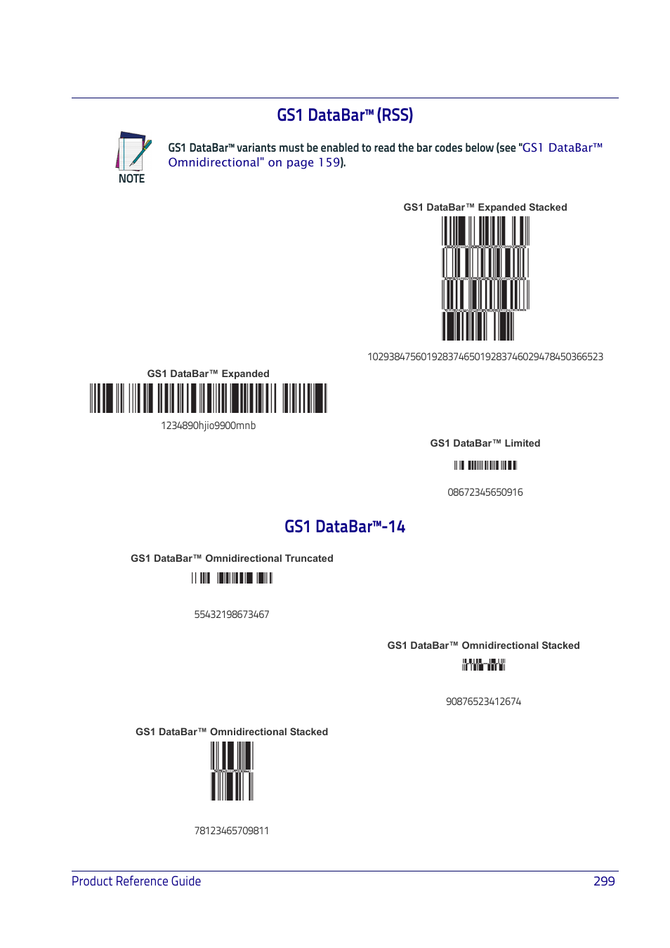 Gs1 databar™ (rss), Gs1 databar™-14 | Datalogic QuickScan I QD2400 User Manual | Page 309 / 324