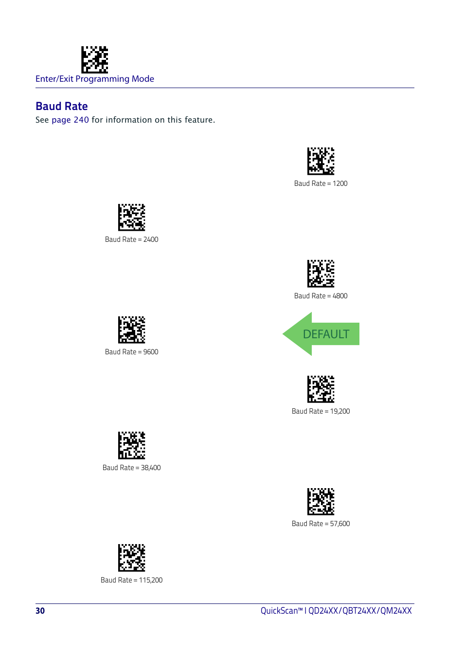 Baud rate, Default | Datalogic QuickScan I QD2400 User Manual | Page 40 / 324