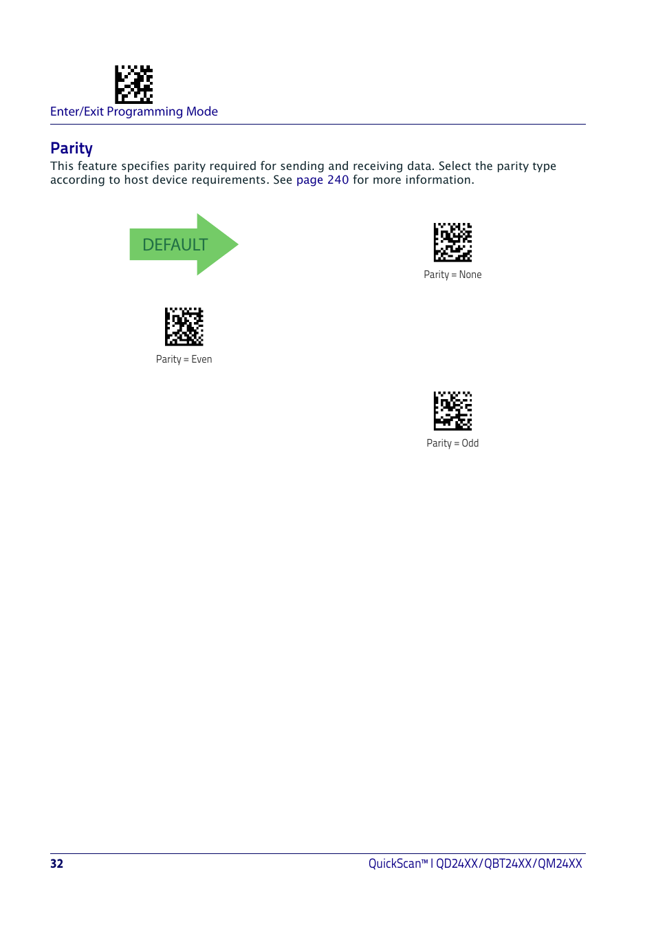 Parity, Arity, Default | Datalogic QuickScan I QD2400 User Manual | Page 42 / 324