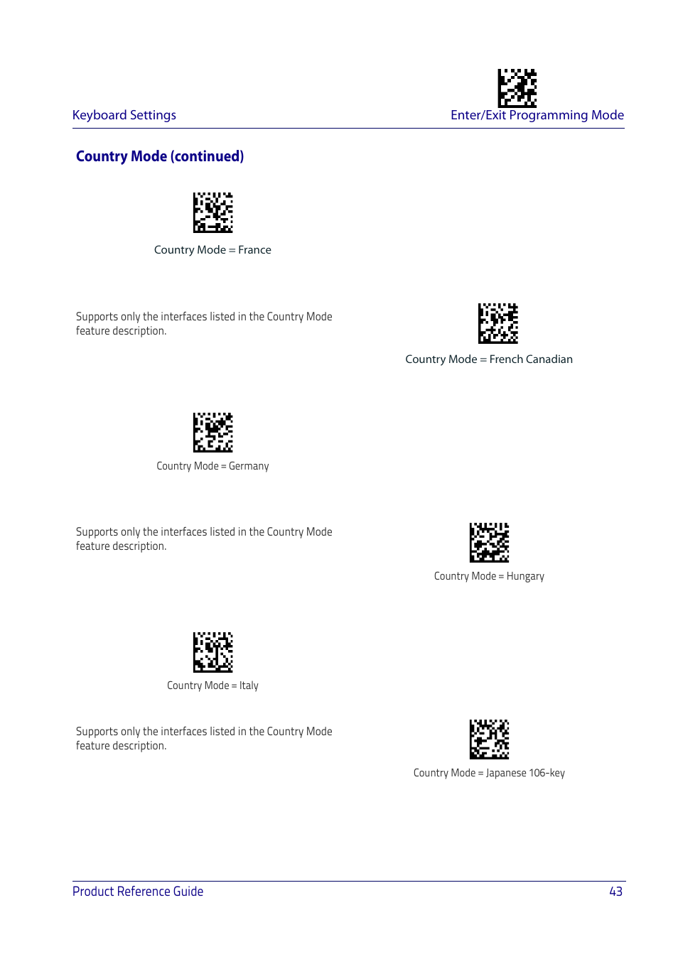 Country mode (continued) | Datalogic QuickScan I QD2400 User Manual | Page 53 / 324