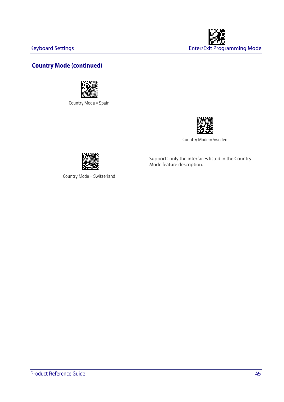 Country mode (continued) | Datalogic QuickScan I QD2400 User Manual | Page 55 / 324