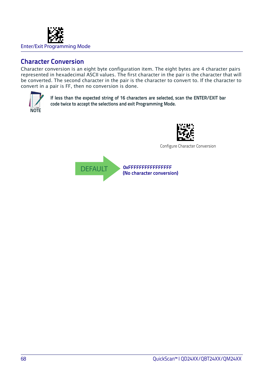 Character conversion, Haracter, Onversion | Default | Datalogic QuickScan I QD2400 User Manual | Page 78 / 324