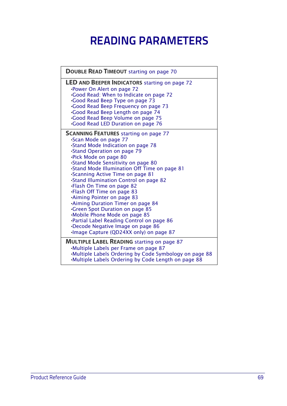 Reading parameters | Datalogic QuickScan I QD2400 User Manual | Page 79 / 324