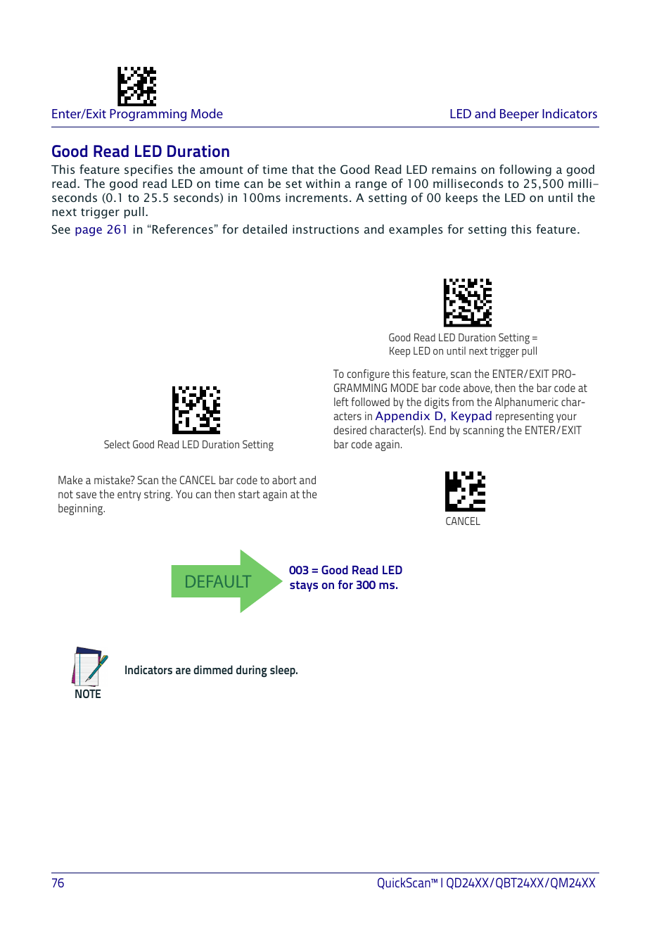 Good read led duration, Default | Datalogic QuickScan I QD2400 User Manual | Page 86 / 324