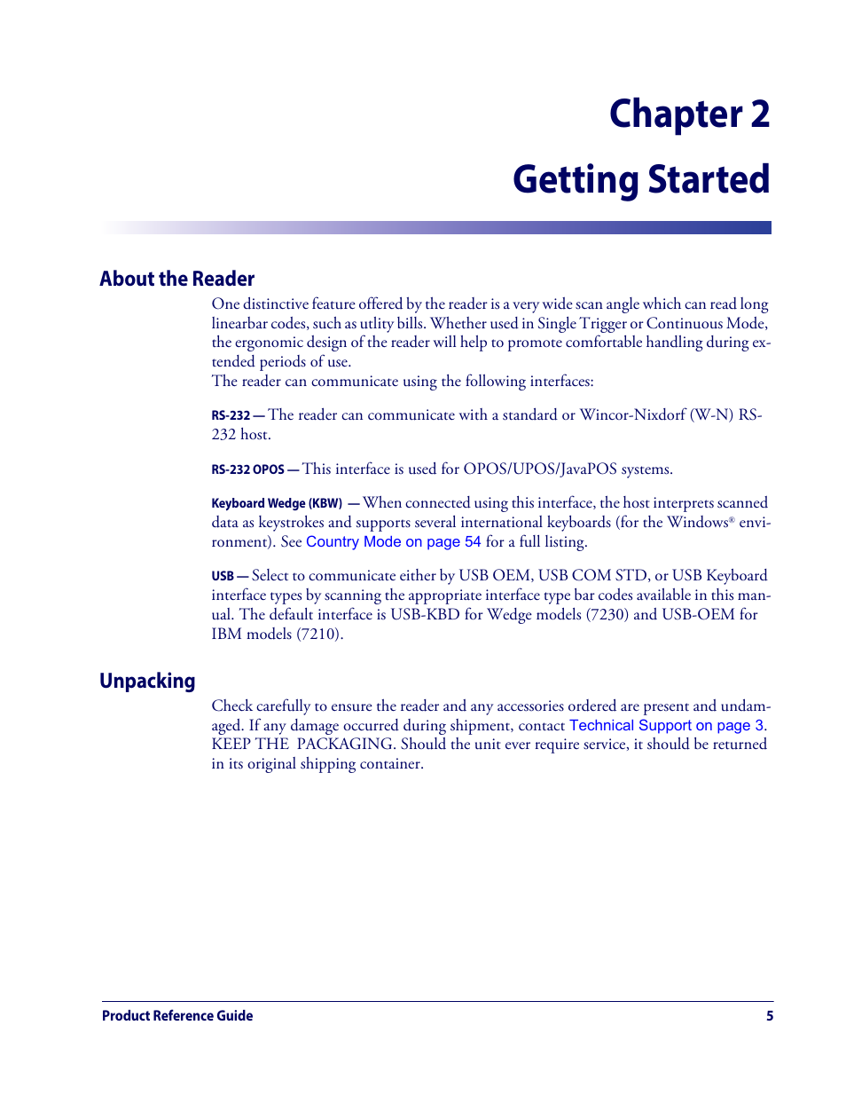 Chapter 2. getting started, About the reader unpacking, Chapter 2, getting started | Chapter 2 getting started, About the reader, Unpacking | Datalogic QuickScan Lite QW2100 User Manual | Page 15 / 324