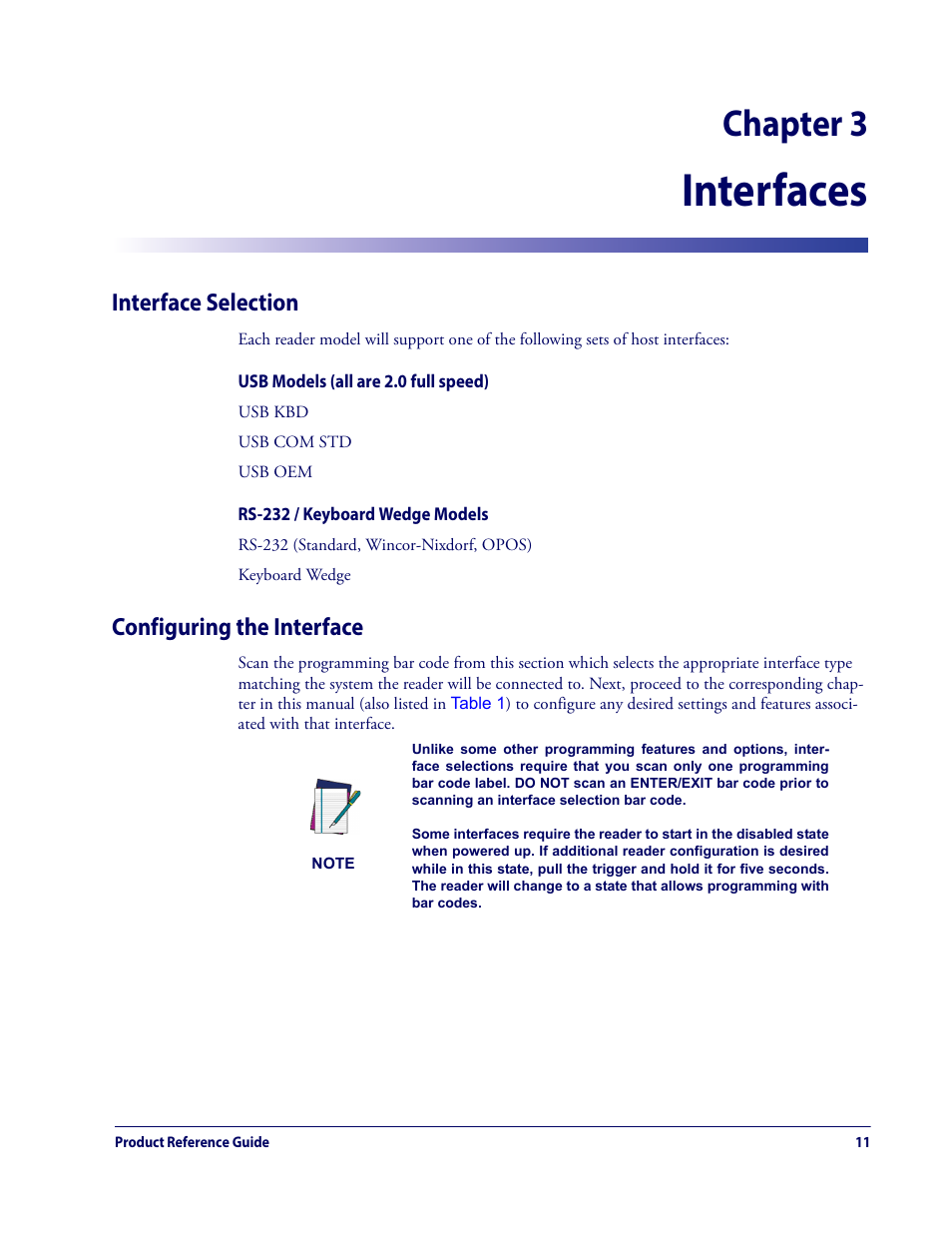 Chapter 3. interfaces, Interface selection configuring the interface, Chapter 3, interfaces | Interfaces, For info, Chapter 3, Interface selection, Configuring the interface | Datalogic QuickScan Lite QW2100 User Manual | Page 21 / 324