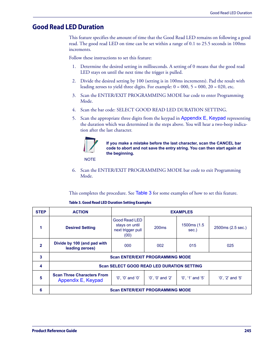 Good read led duration | Datalogic QuickScan Lite QW2100 User Manual | Page 255 / 324