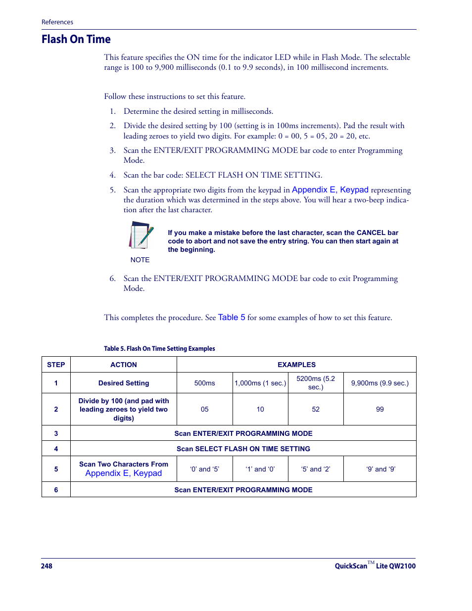 Flash on time, For mor | Datalogic QuickScan Lite QW2100 User Manual | Page 258 / 324