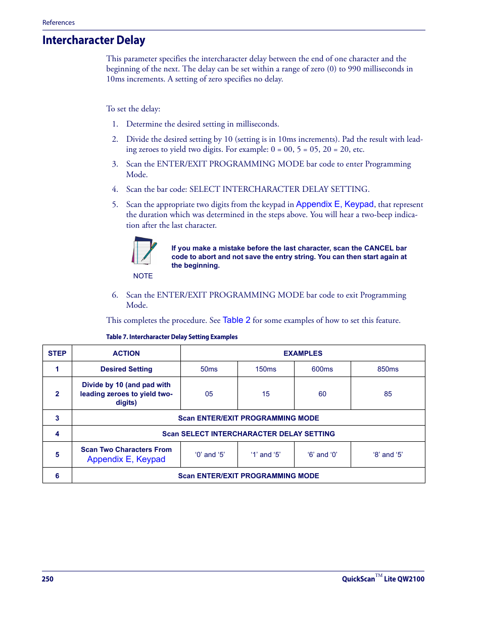 Intercharacter delay | Datalogic QuickScan Lite QW2100 User Manual | Page 260 / 324