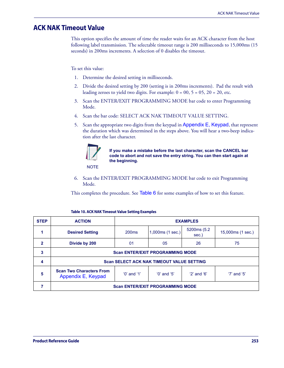 Ack nak timeout value, Ack nak timeout | Datalogic QuickScan Lite QW2100 User Manual | Page 263 / 324