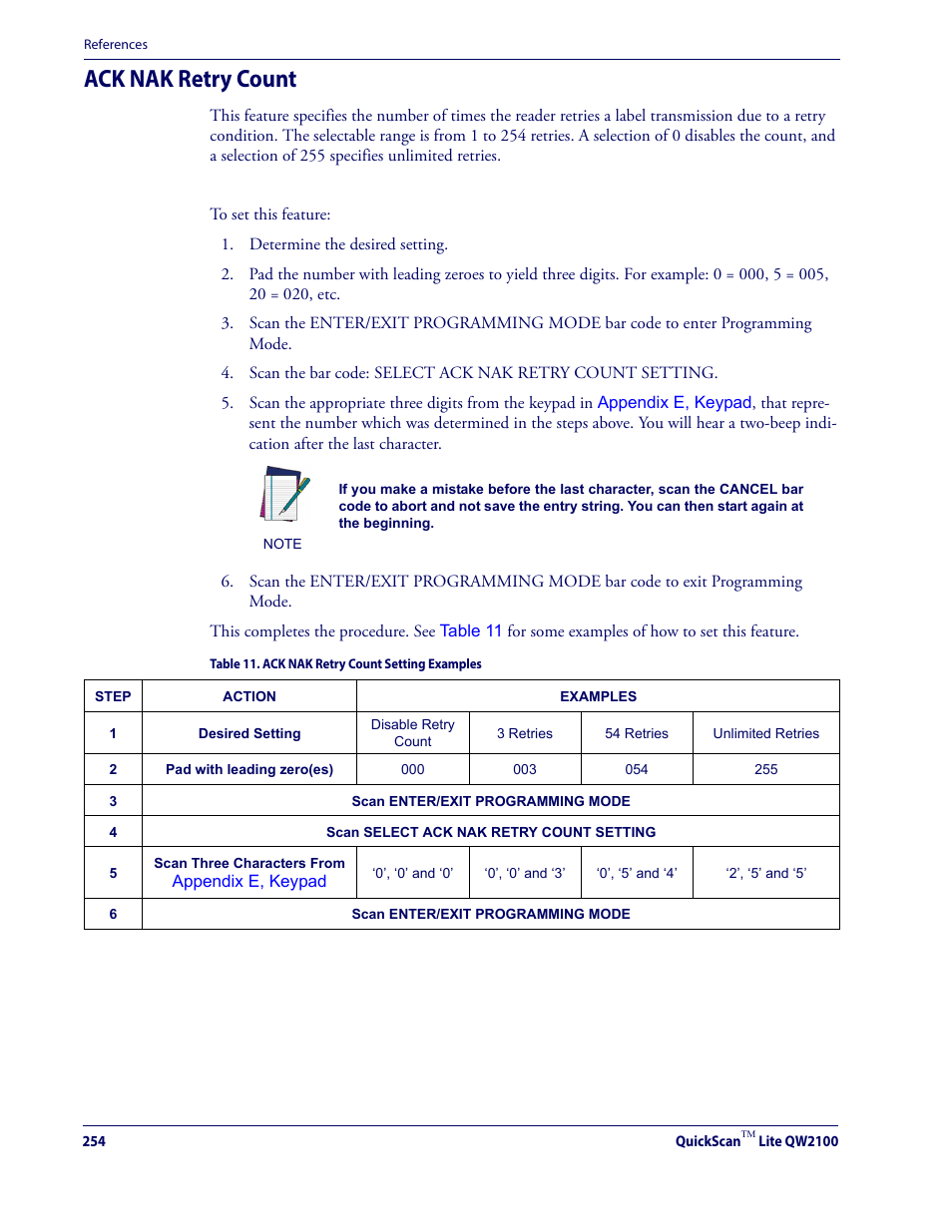 Ack nak retry count | Datalogic QuickScan Lite QW2100 User Manual | Page 264 / 324