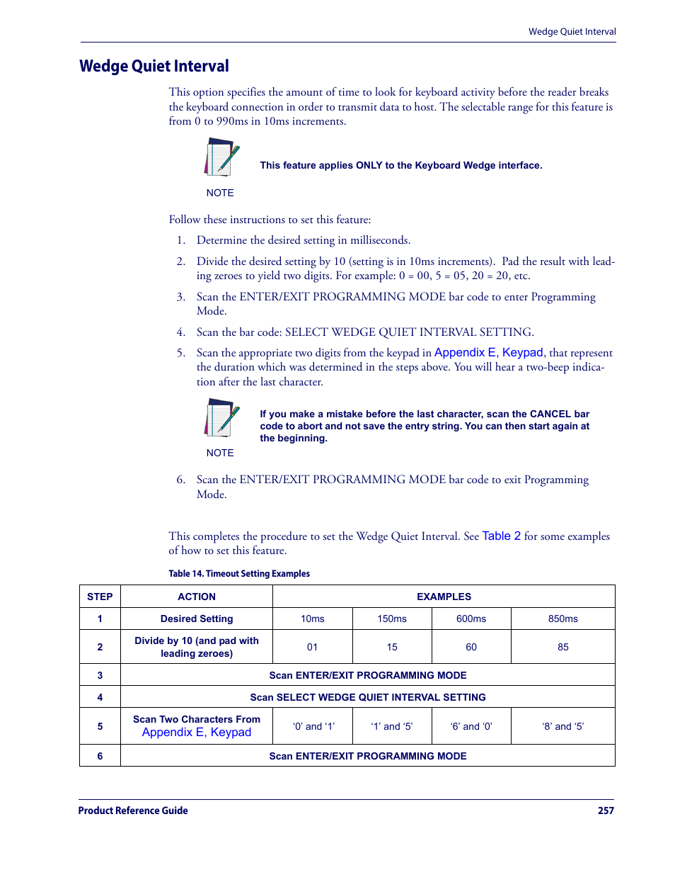 Wedge quiet interval | Datalogic QuickScan Lite QW2100 User Manual | Page 267 / 324