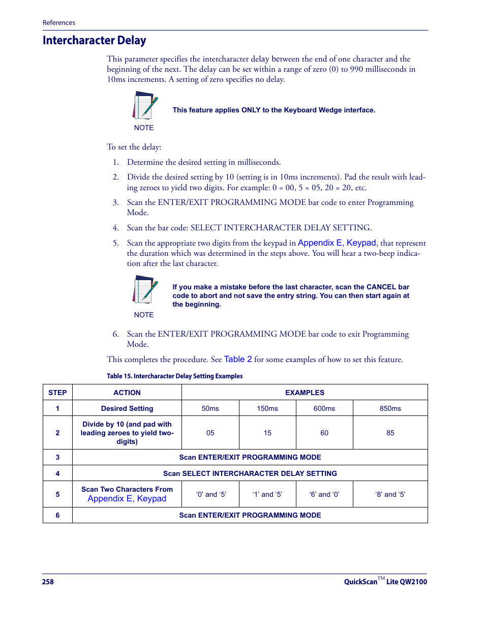 Intercharacter delay, Intercharacter delay on, For more detailed prog | Datalogic QuickScan Lite QW2100 User Manual | Page 268 / 324