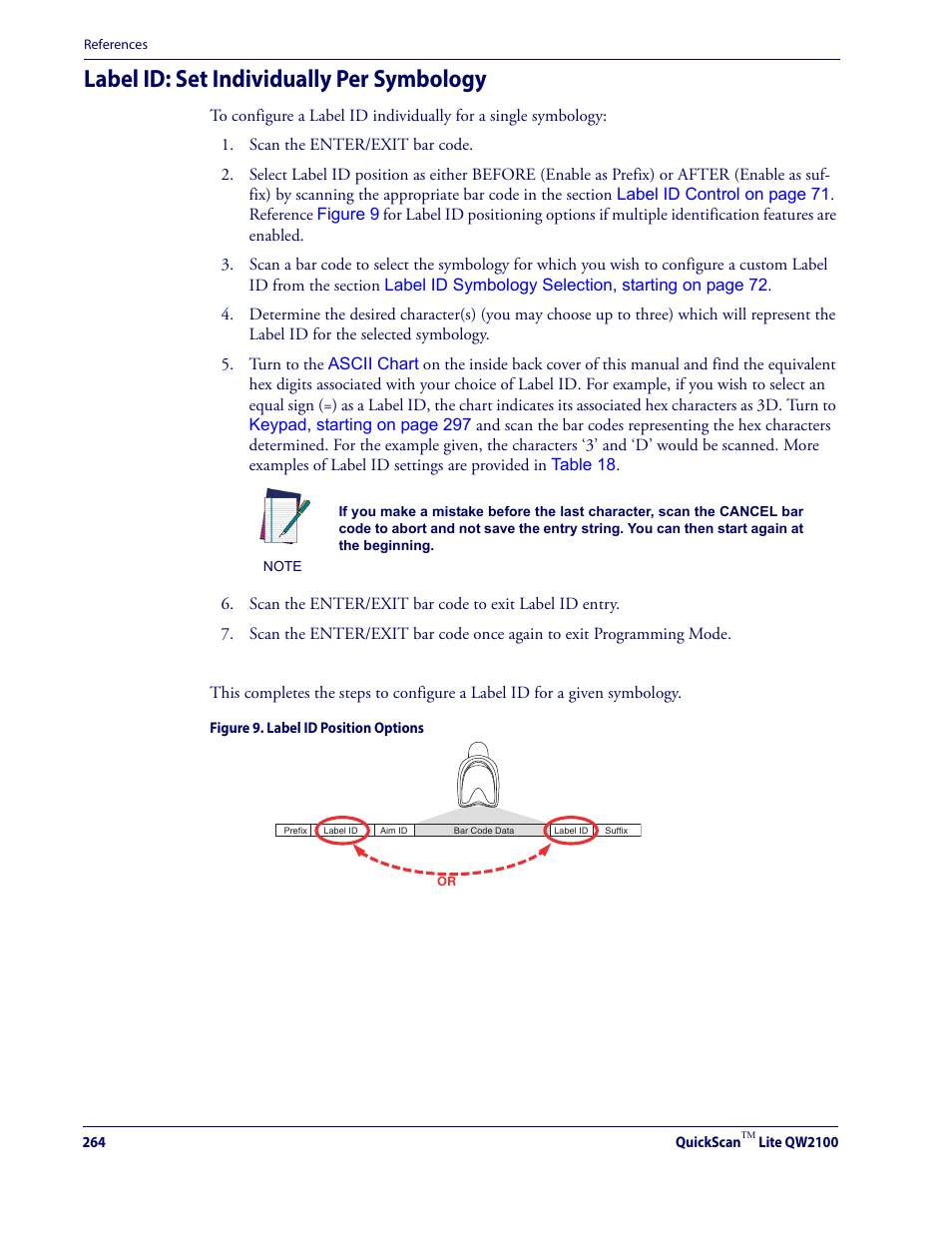 Label id: set individually per symbology, Label id: set, For full instr | Datalogic QuickScan Lite QW2100 User Manual | Page 274 / 324