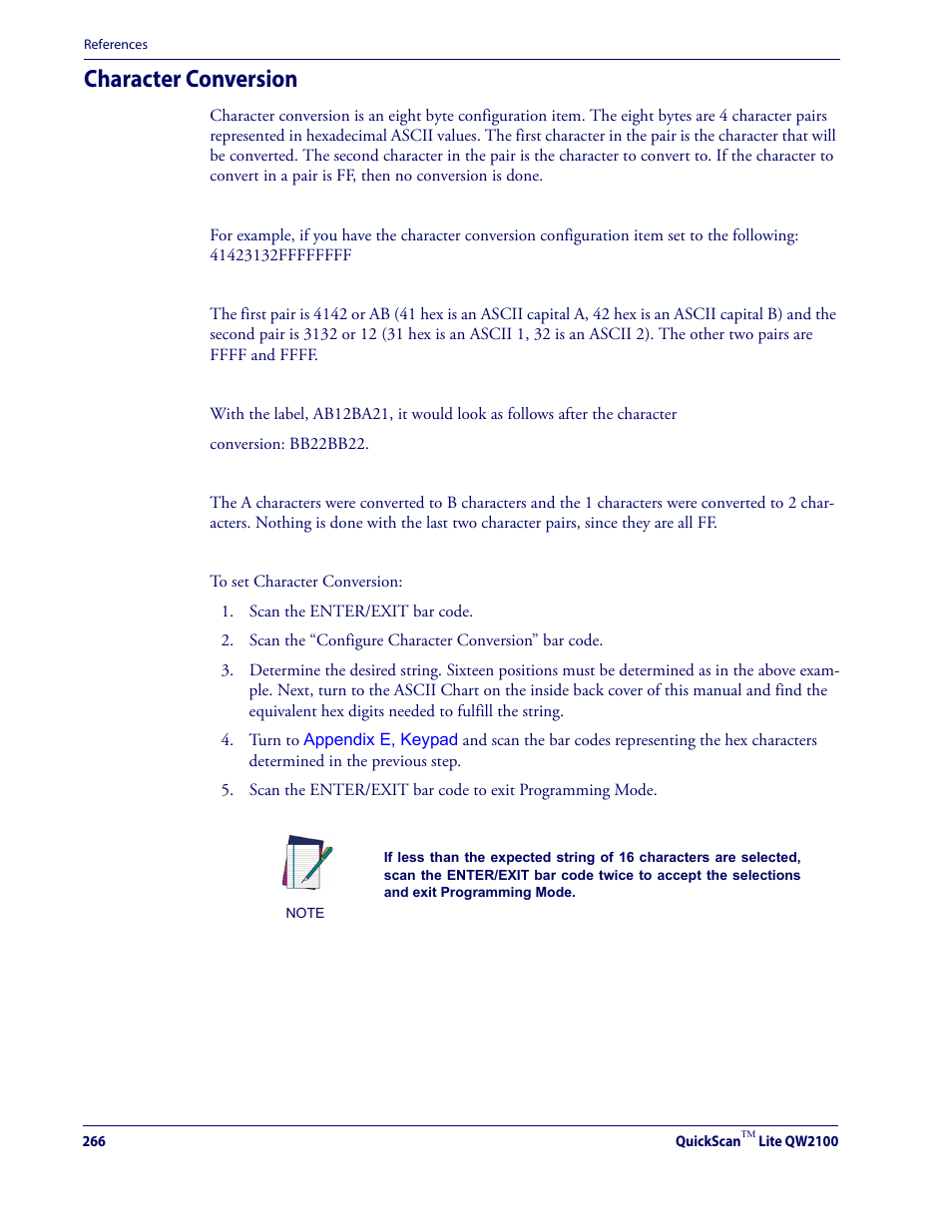 Character conversion | Datalogic QuickScan Lite QW2100 User Manual | Page 276 / 324