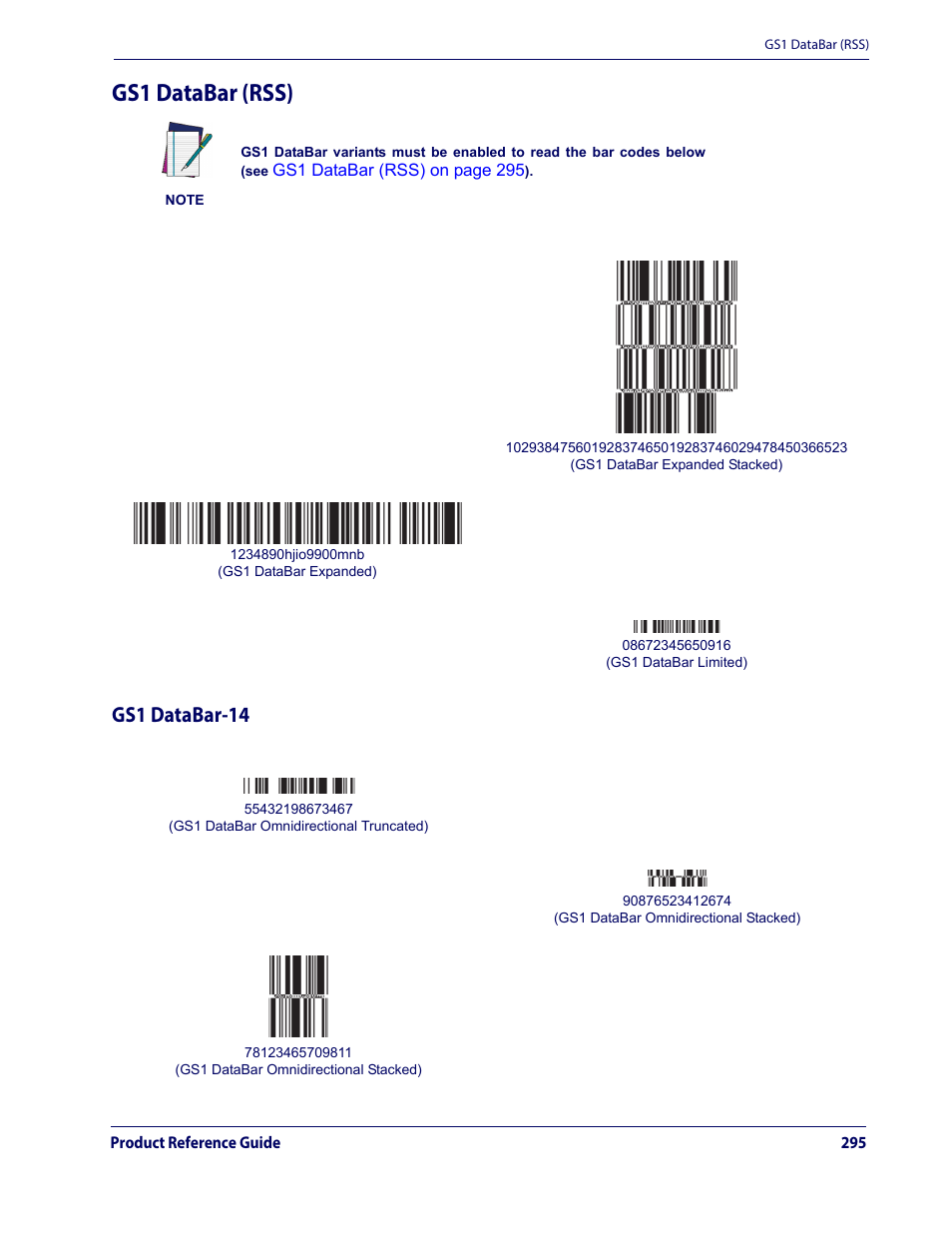 Gs1 databar (rss), Gs1 databar-14 | Datalogic QuickScan Lite QW2100 User Manual | Page 305 / 324