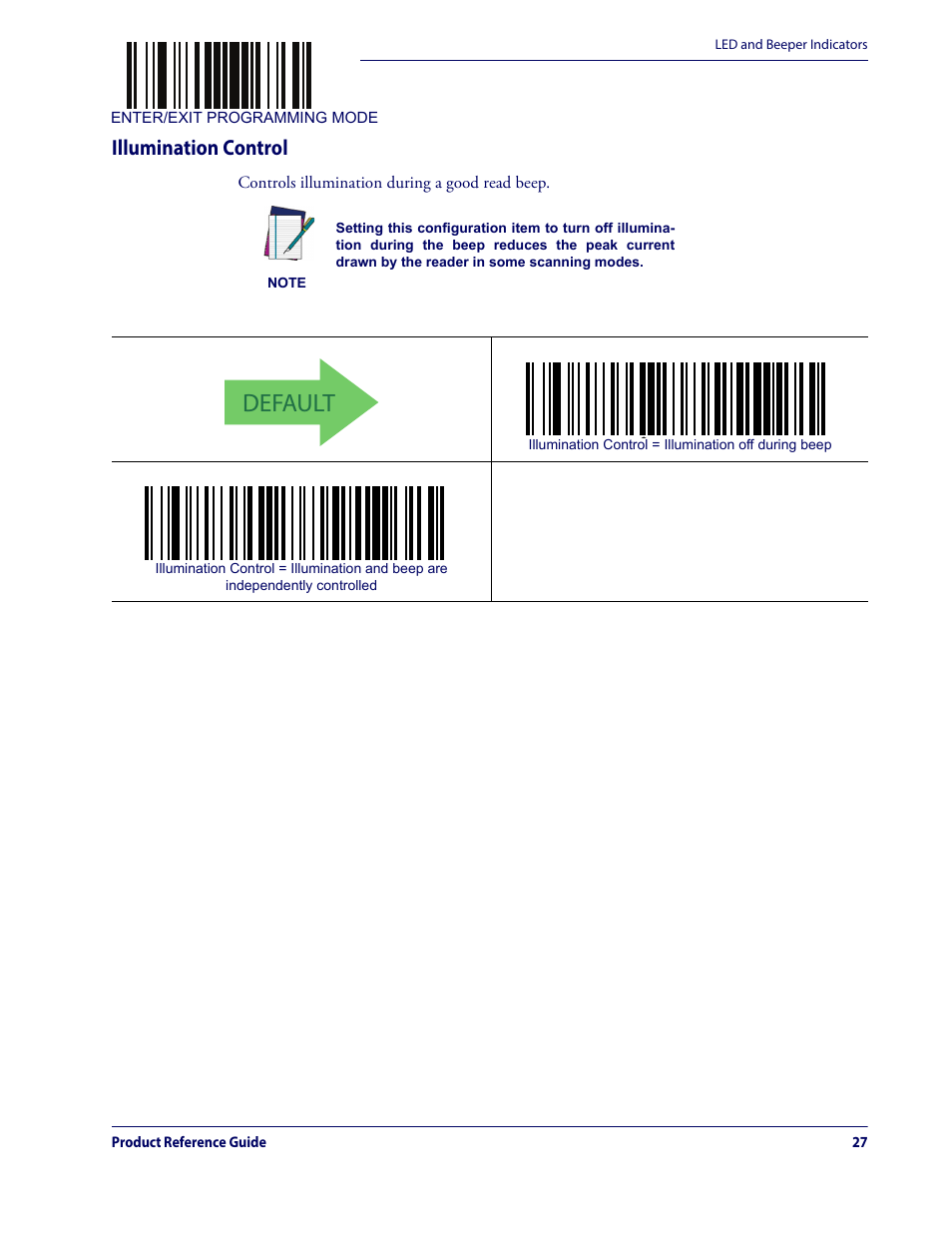 Illumination control, Default | Datalogic QuickScan Lite QW2100 User Manual | Page 37 / 324