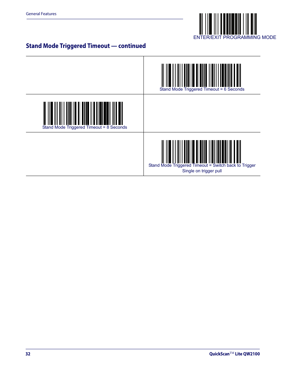 Stand mode triggered timeout — continued | Datalogic QuickScan Lite QW2100 User Manual | Page 42 / 324