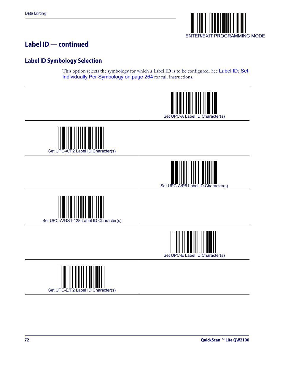 Label id symbology selection, Label id — continued | Datalogic QuickScan Lite QW2100 User Manual | Page 82 / 324