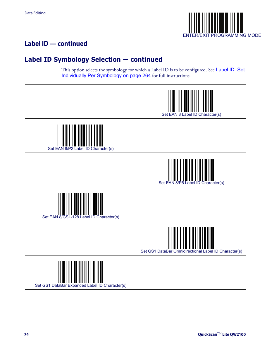 Label id — continued, Label id symbology selection — continued | Datalogic QuickScan Lite QW2100 User Manual | Page 84 / 324