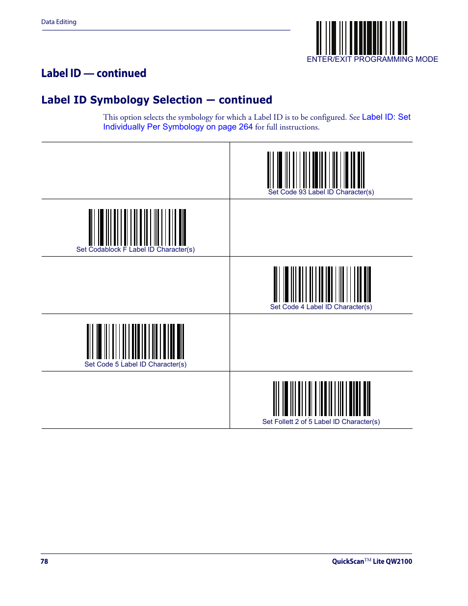 Label id — continued, Label id symbology selection — continued | Datalogic QuickScan Lite QW2100 User Manual | Page 88 / 324