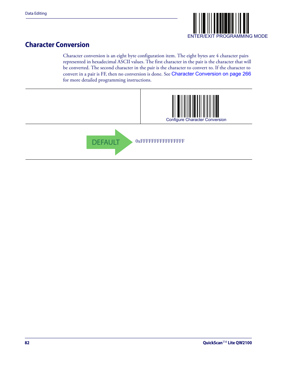 Character conversion, Default | Datalogic QuickScan Lite QW2100 User Manual | Page 92 / 324