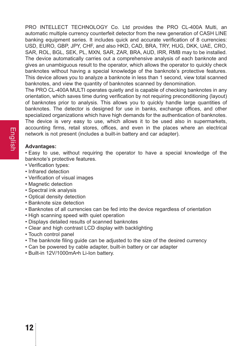 PRO Intellect PRO CL-400 A MULTI User Manual | Page 12 / 44