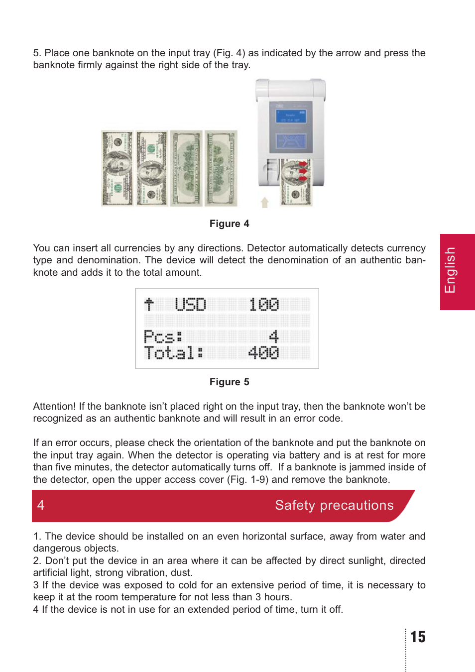 English, 4safety precautions | PRO Intellect PRO CL-400 A MULTI User Manual | Page 15 / 44