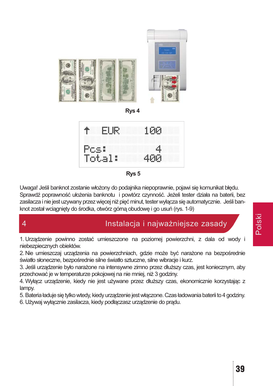Polski, 4instalacja i najważniejsze zasady | PRO Intellect PRO CL-400 A MULTI User Manual | Page 39 / 44