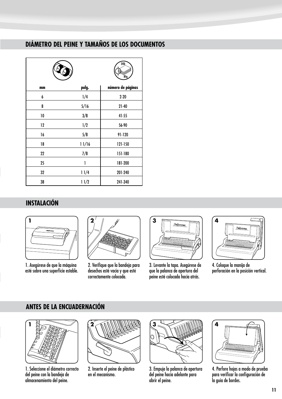 Antes de la encuadernación | FELLOWES Pulsar Plus 300 User Manual | Page 11 / 14