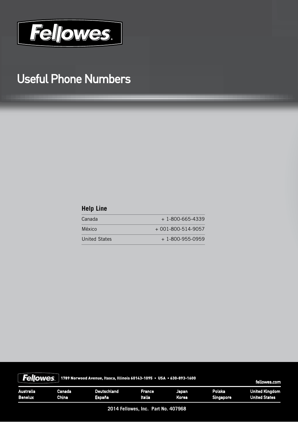 Office comb binder, Useful phone numbers | FELLOWES Pulsar Plus 300 User Manual | Page 14 / 14