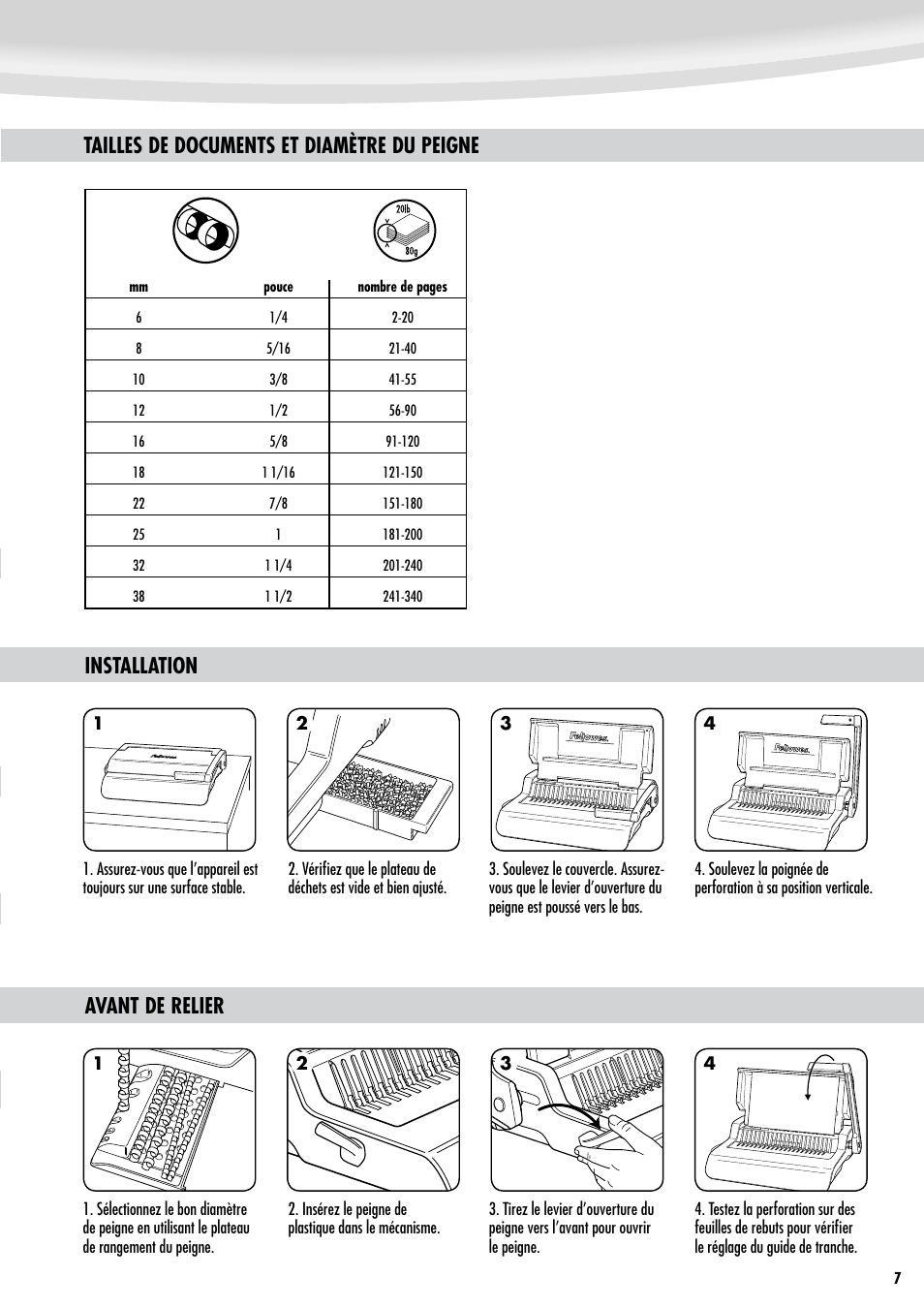 Avant de relier | FELLOWES Pulsar Plus 300 User Manual | Page 7 / 14