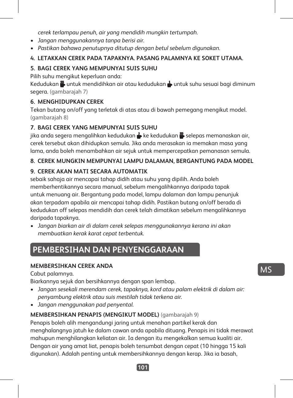 Pembersihan dan penyenggaraan | Tefal KI 230D30 Express II User Manual | Page 103 / 135