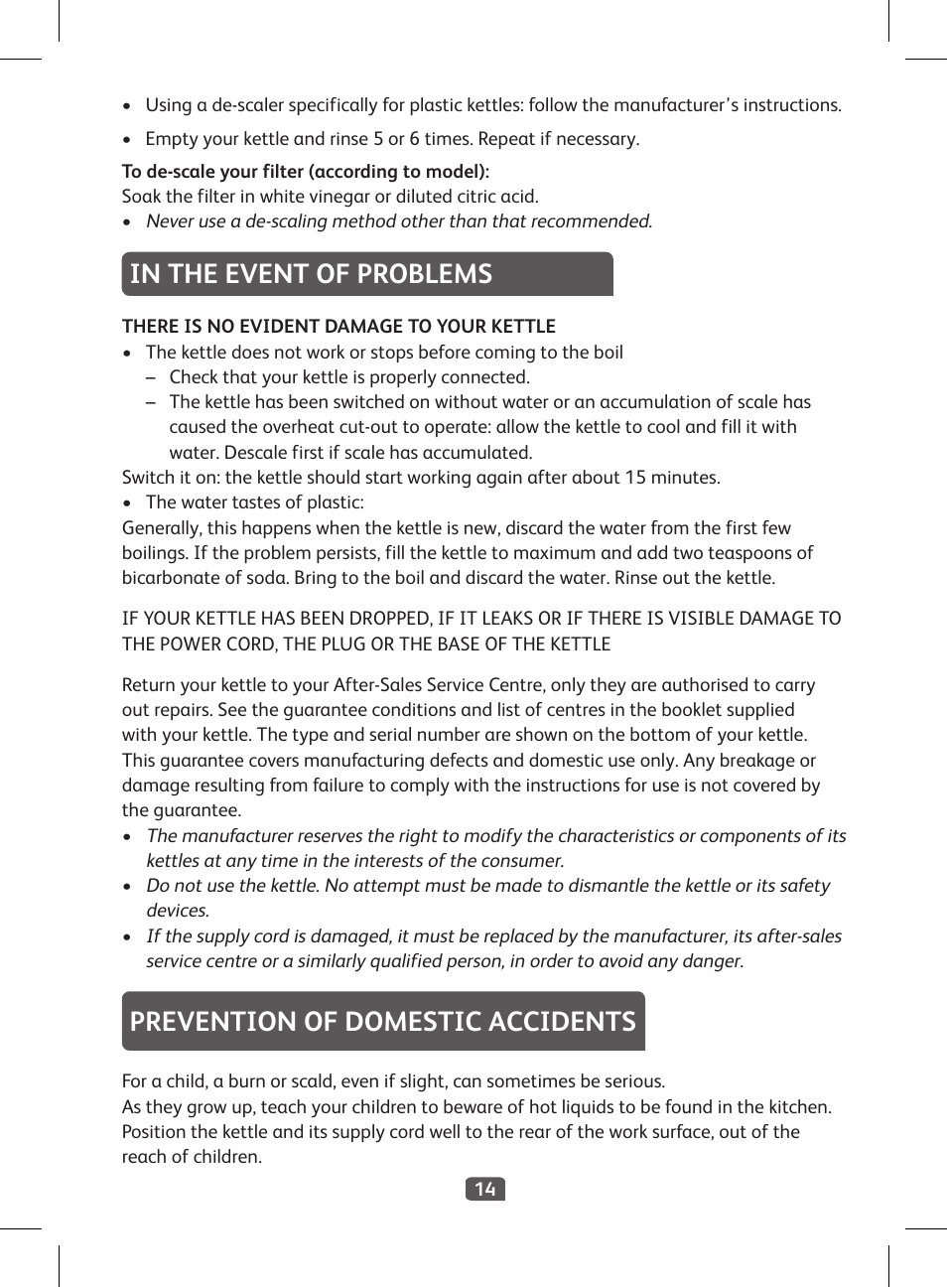 Prevention of domestic accidents | Tefal KI 230D30 Express II User Manual | Page 16 / 135