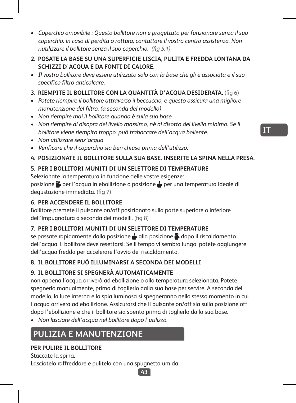 Pulizia e manutenzione | Tefal KI 230D30 Express II User Manual | Page 45 / 135