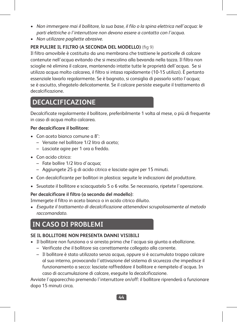 Decalcificazione | Tefal KI 230D30 Express II User Manual | Page 46 / 135