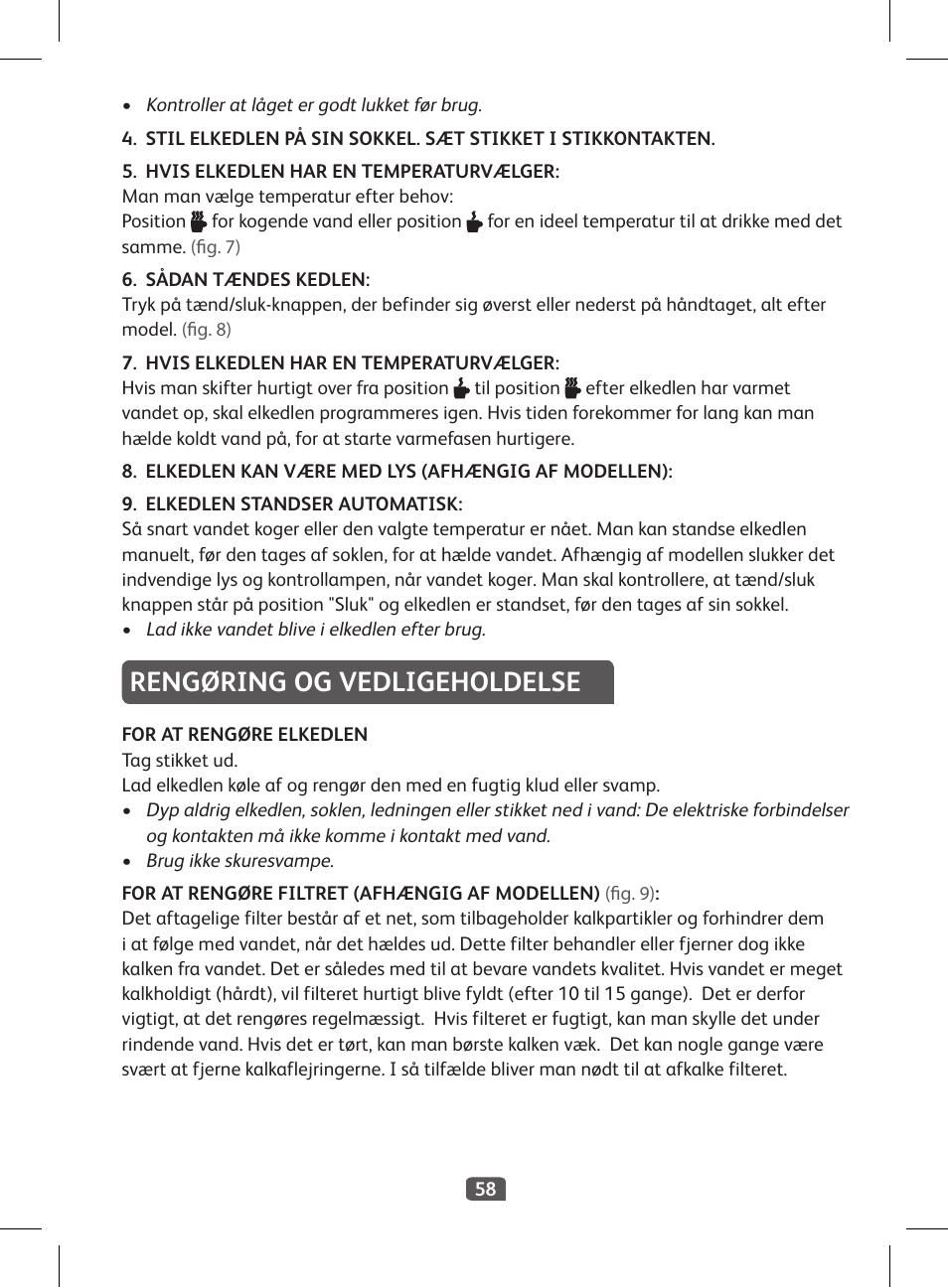 Rengøring og vedligeholdelse | Tefal KI 230D30 Express II User Manual | Page 60 / 135