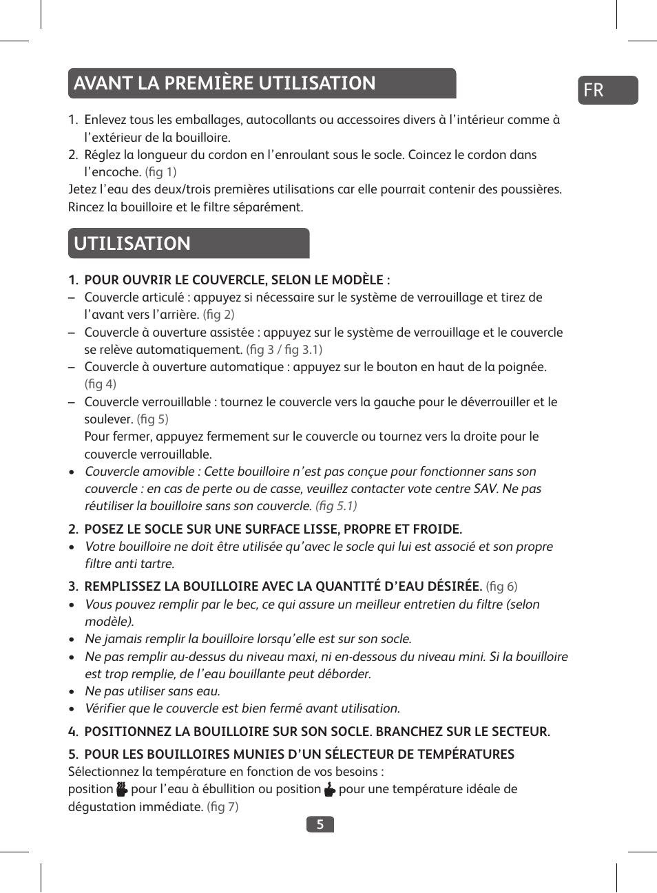 Avant la première utilisation utilisation | Tefal KI 230D30 Express II User Manual | Page 7 / 135