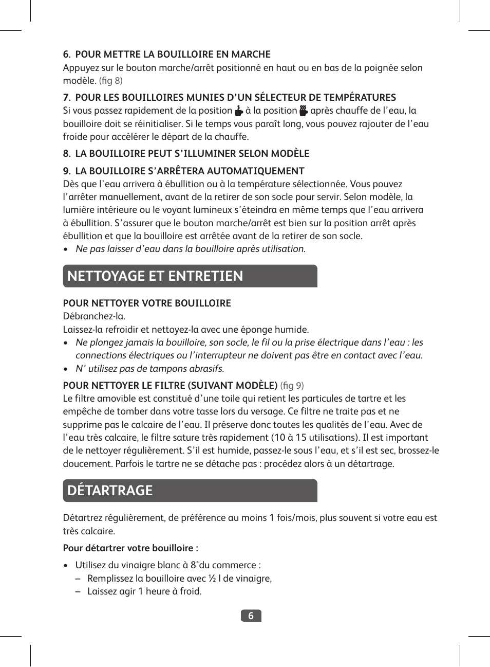 Nettoyage et entretien détartrage | Tefal KI 230D30 Express II User Manual | Page 8 / 135