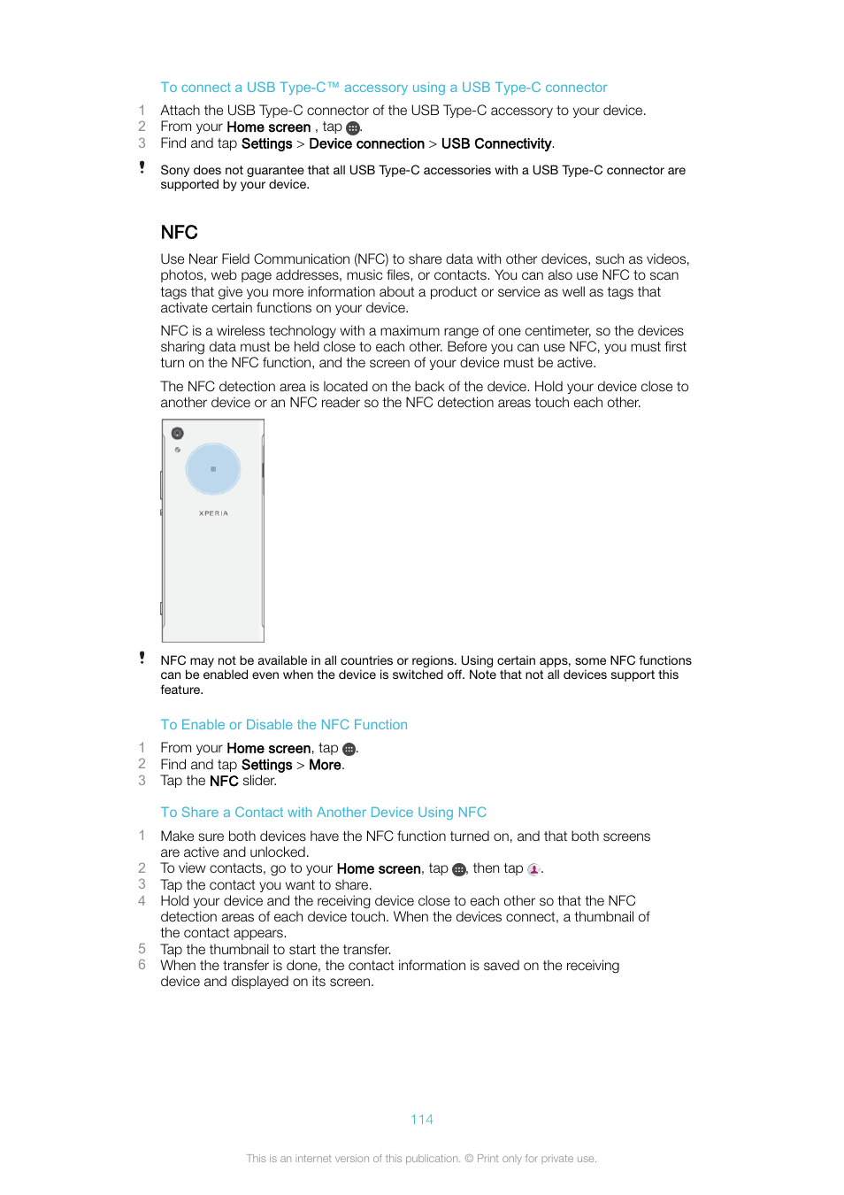 Sony Xperia XA1 User Manual | Page 114 / 130