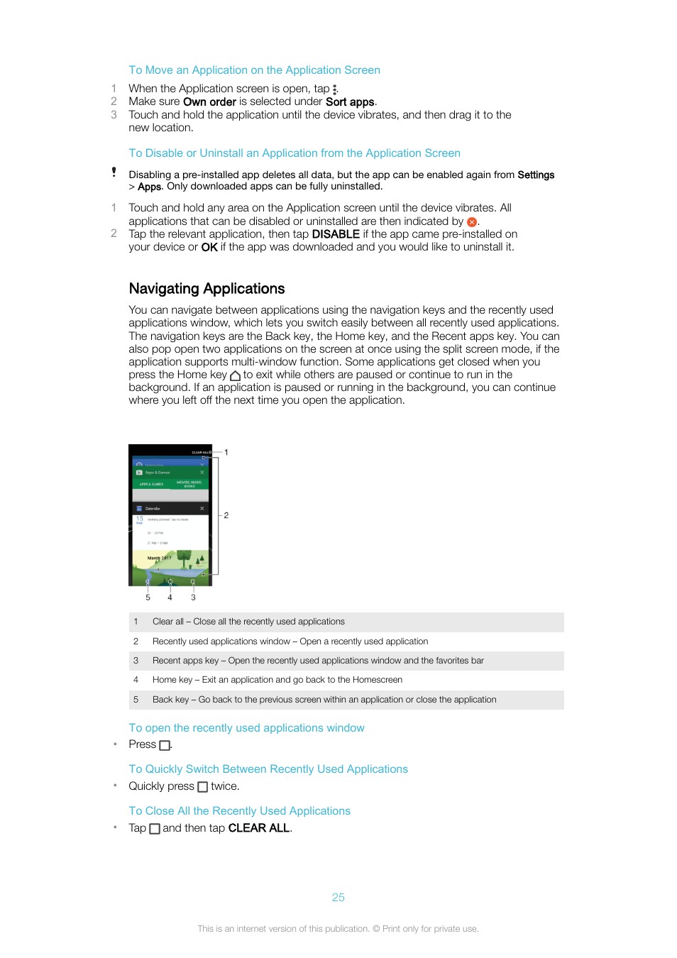 Navigating applications | Sony Xperia XA1 User Manual | Page 25 / 130