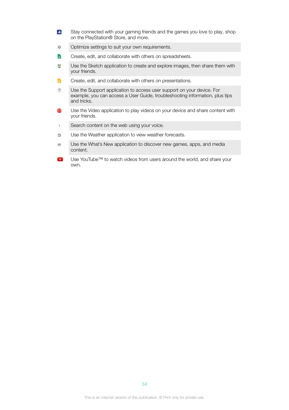 Sony Xperia XA1 User Manual | Page 34 / 130