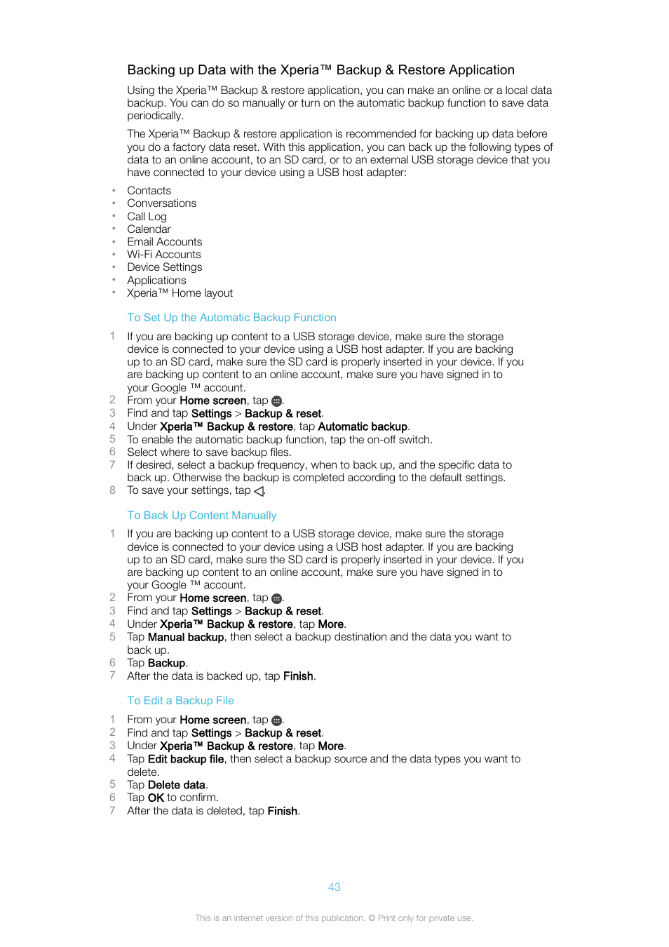 Sony Xperia XA1 User Manual | Page 43 / 130