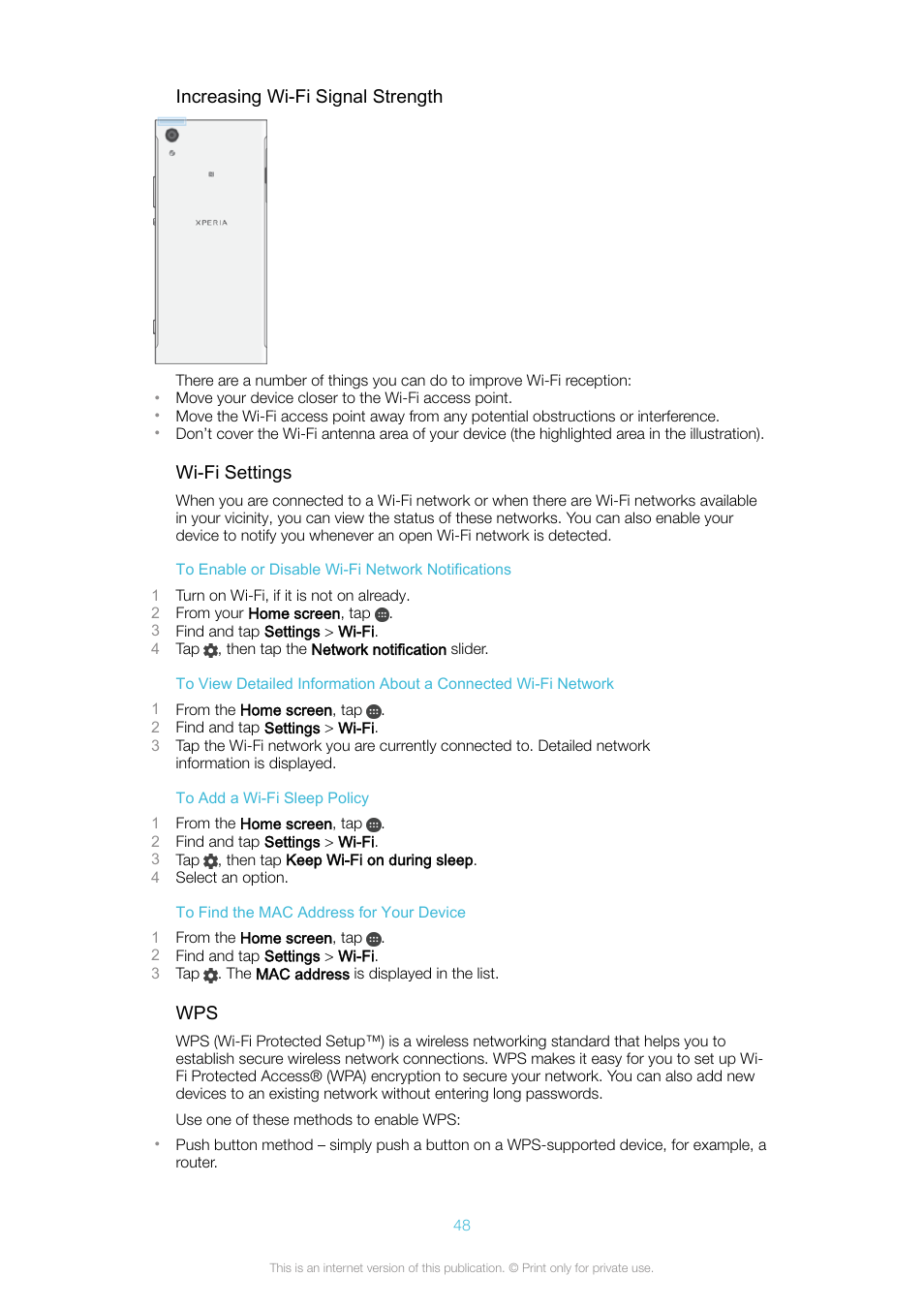 Sony Xperia XA1 User Manual | Page 48 / 130