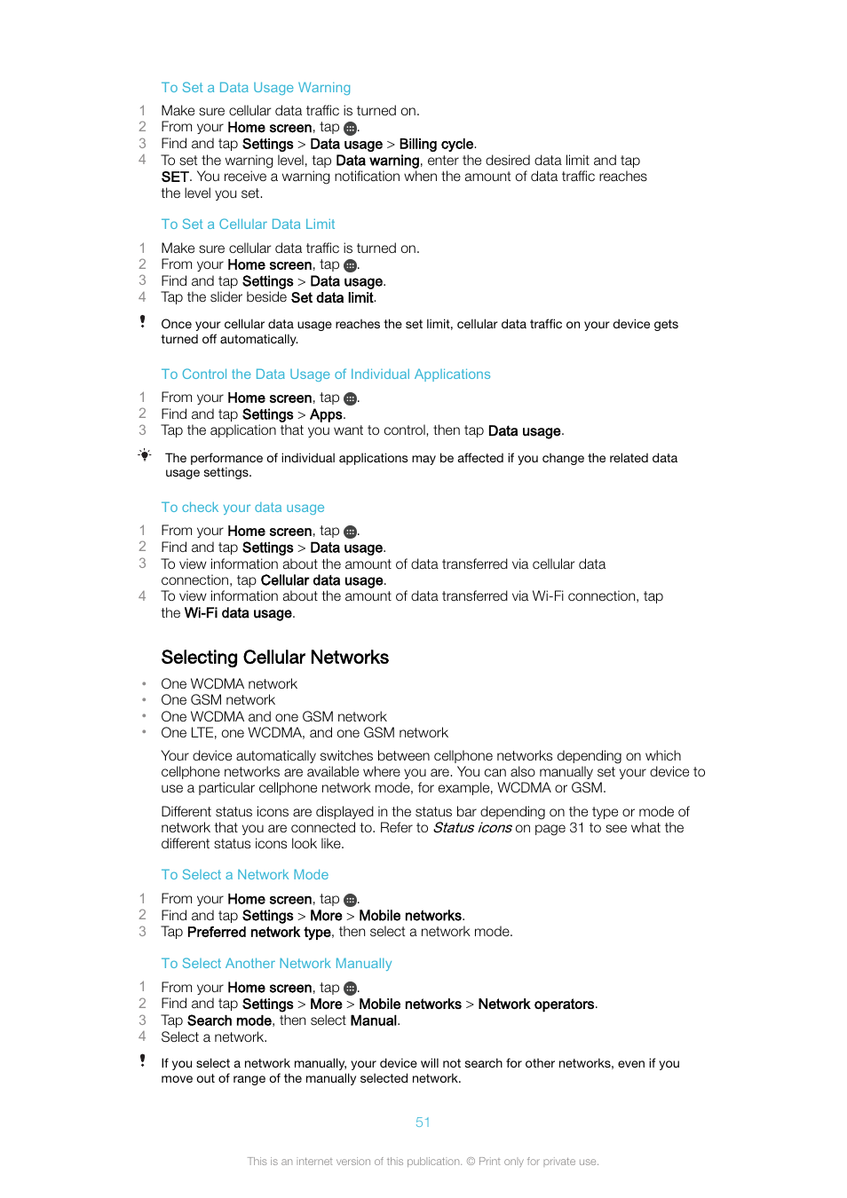 Selecting cellular networks | Sony Xperia XA1 User Manual | Page 51 / 130