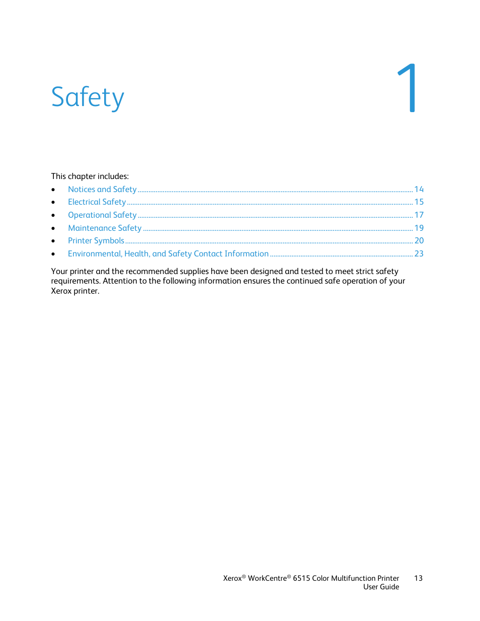 Safety | Xerox WorkCentre 6515DNI User Manual | Page 13 / 326